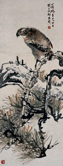 张聿光 松鹰 立轴 设色纸本