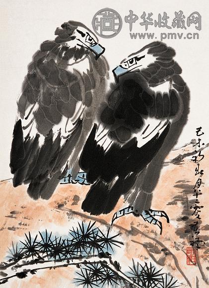 李苦禅 双鹰图 镜心