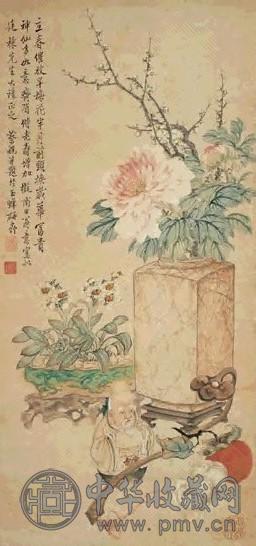 蔡铣 早梅清供 立轴 设色纸本