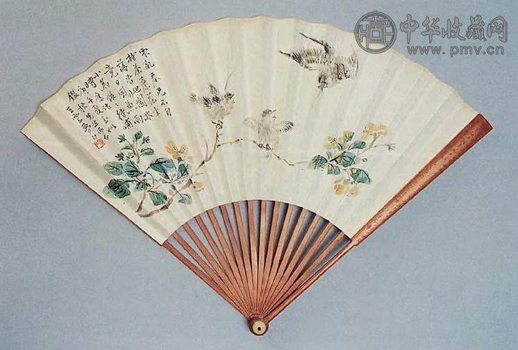 陶云 庚午(1930年)作 荼蘼小鸟 扇面 设色纸本