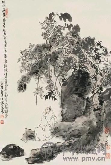 方增先 辛酉(1981年)作 高士图 立轴 设色纸本