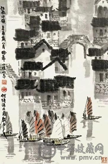 徐希 江南水镇 立轴 设色纸本