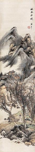 姚叔平 枫林秋晚图 立轴 设色纸本