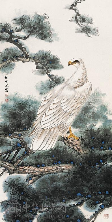 田世光 苍松白鹰 镜心 设色纸本