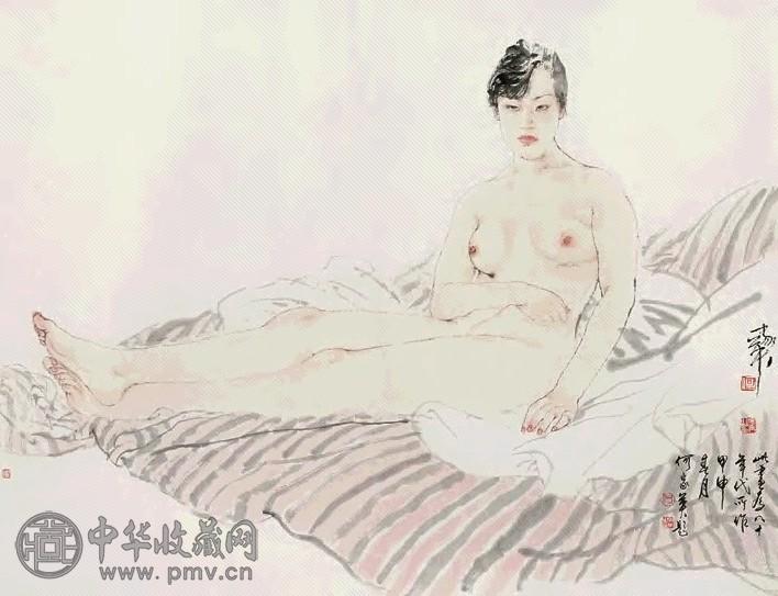 何家英 2004年作 女模特 镜心 设色纸本