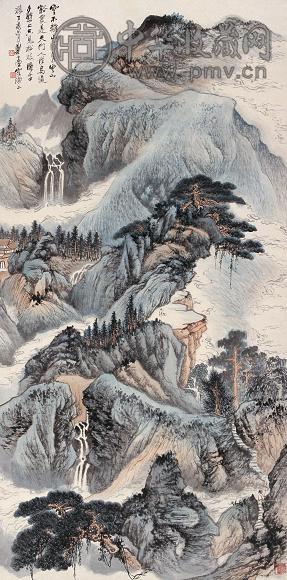 郑午昌 丁亥(1947年)作 云岩高隐 立轴 设色纸本