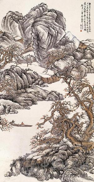 袁培基 1919年作 华谿小隐图 立轴 设色纸本