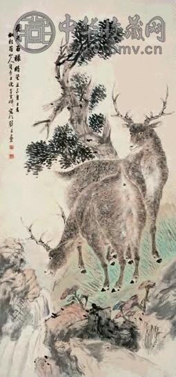 倪田 1913年作 受天百禄 立轴 设色纸本