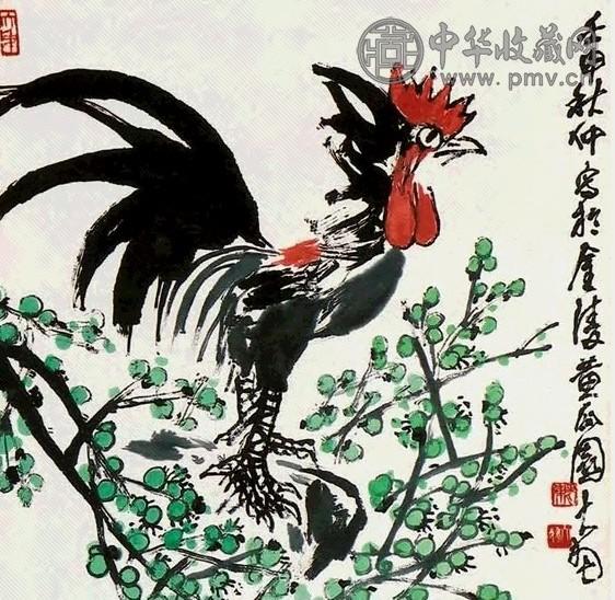 陈大羽 绿梅大吉图 立轴 纸本