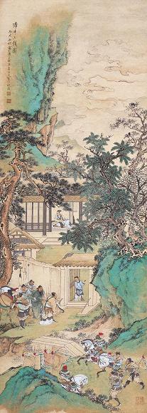 徐操 1946年作 隆中三顾图 立轴 设色纸本