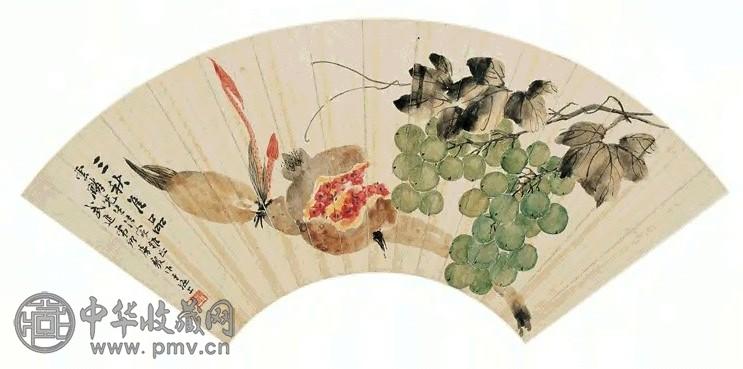 房毅 三秋佳品 扇面 设色纸本