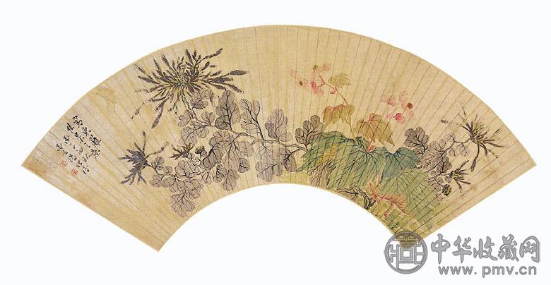 汤贻汾(款) 花鸟 扇面