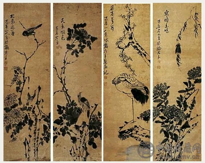 高凤翰 花鸟 四屏 水墨纸本