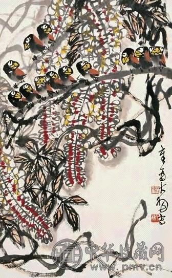 陈大羽 1981年 闹枝 立轴 设色纸本