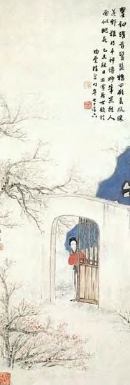 近现代 俞明 人面桃花 轴