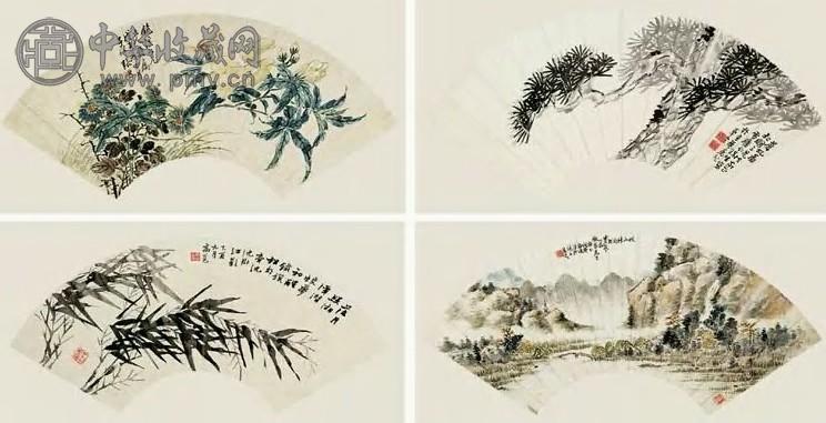 近代 高邕 花卉山水 扇页