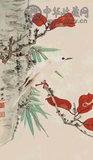 田世光 红叶小鸟 立轴 设色纸本