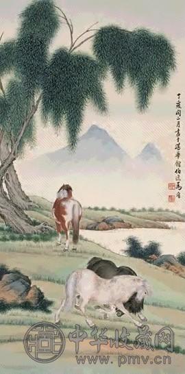 马晋 柳塘山峻图 立轴 设色纸本