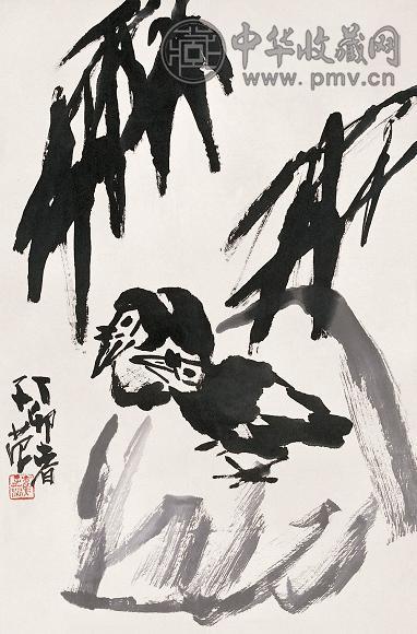 崔子范 水墨双鸟 立轴 纸本