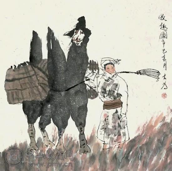 刘大为 辛巳(2001年)作 牧趣图 立轴 设色纸本