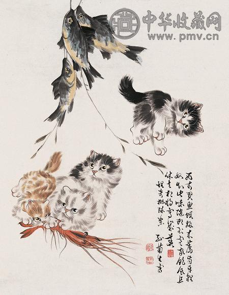 孙菊生 猫中饕客 镜心 设色纸本