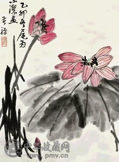 李苦禅 乙卯(1975年)作 红荷图 立轴 设色纸本