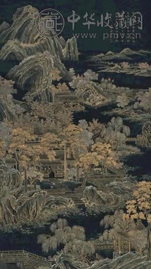 董邦达 松堂观鹤图 立轴 描金磁青地纸