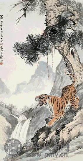 房毅 1945年作 松林虎啸 立轴 设色纸本