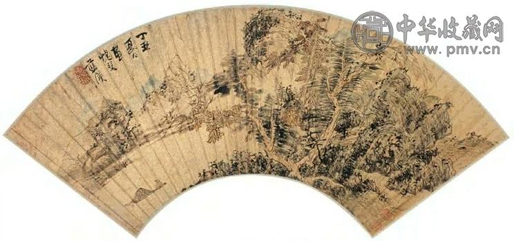 蓝瑛 1637年 静观图 扇页 设色金笺