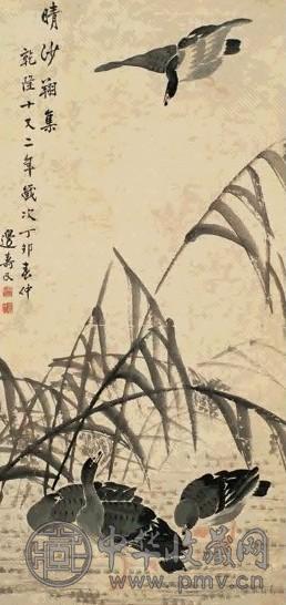 边寿民 1747年作 晴沙翔集 立轴 设色纸本