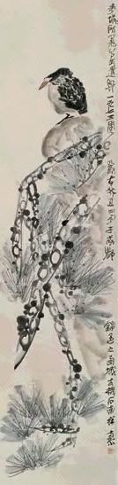 陈子庄 1973年 青城松鸦 立轴 设色纸本