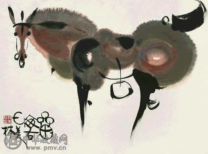 韩美林 马 镜心 设色纸本