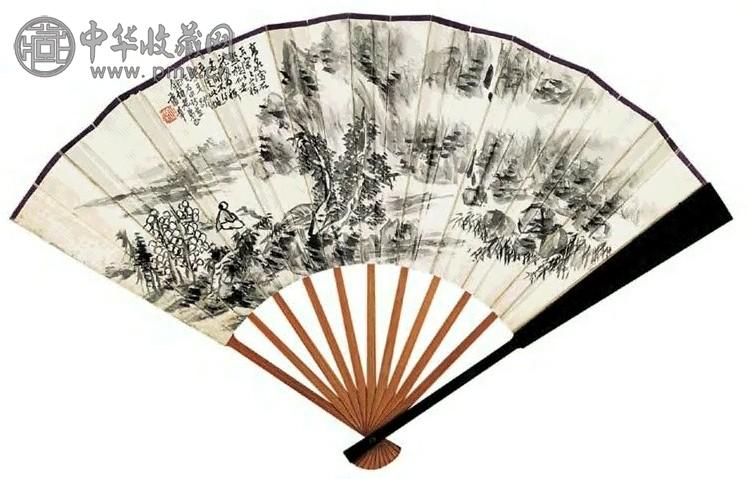 蒲华 山水 成扇 水墨纸本