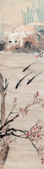 张聿光 猫趣 立轴 设色纸本