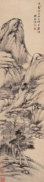 王学浩 丁亥(1827年)作 山水 镜心 水墨纸本