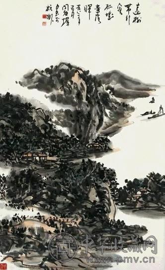 闵庚灿 1982年作 山水 立轴 纸本