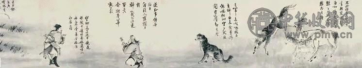 高其佩 指画人物等 手卷 纸本