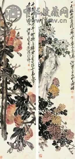 诸乐三 花卉(4屏选2) 轴 设色纸本