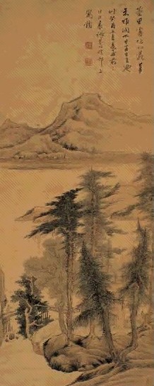 张崟 癸酉(1813)年作 溪堂待茗图 立轴 设色绢本