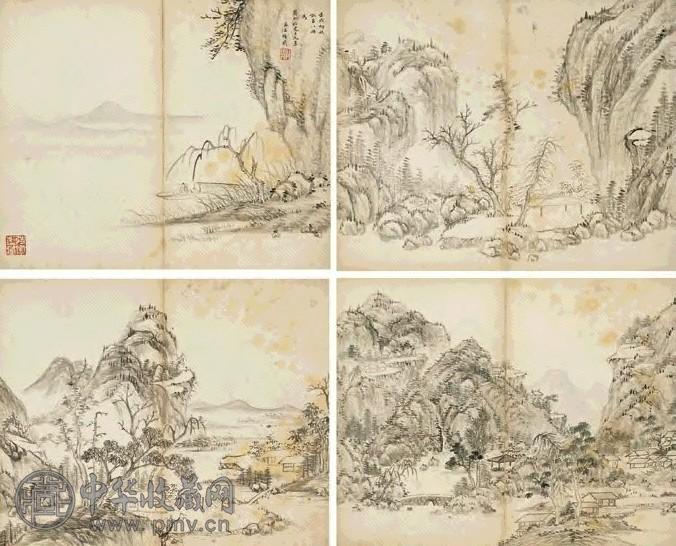 汪梅鼎 山水 册页(8开选4) 纸本设色