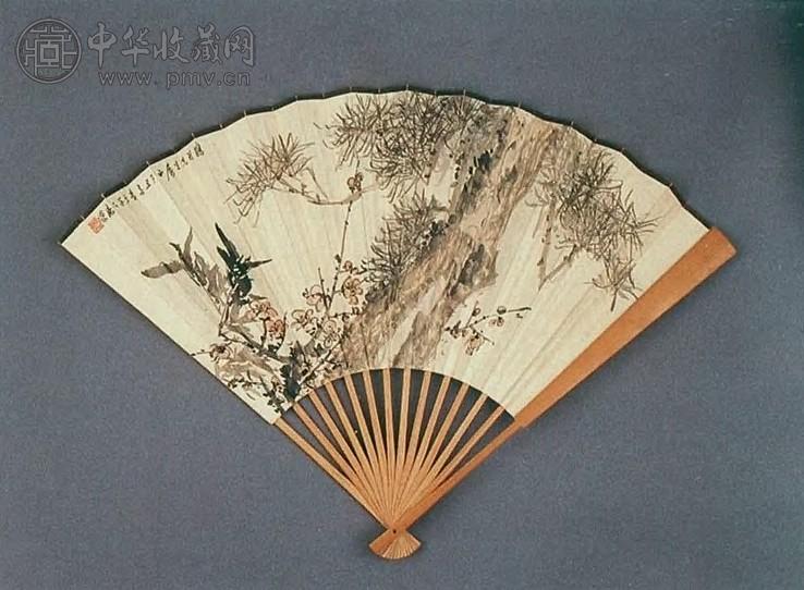 汤定之 丁丑(1937年)作 岁寒三友 扇面 设色纸本