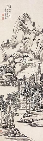 夏敬观 1945年作 仿王廉州山水图 立轴 水墨纸本