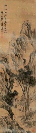 张瑞图(款) 山水 立轴 设色绢本