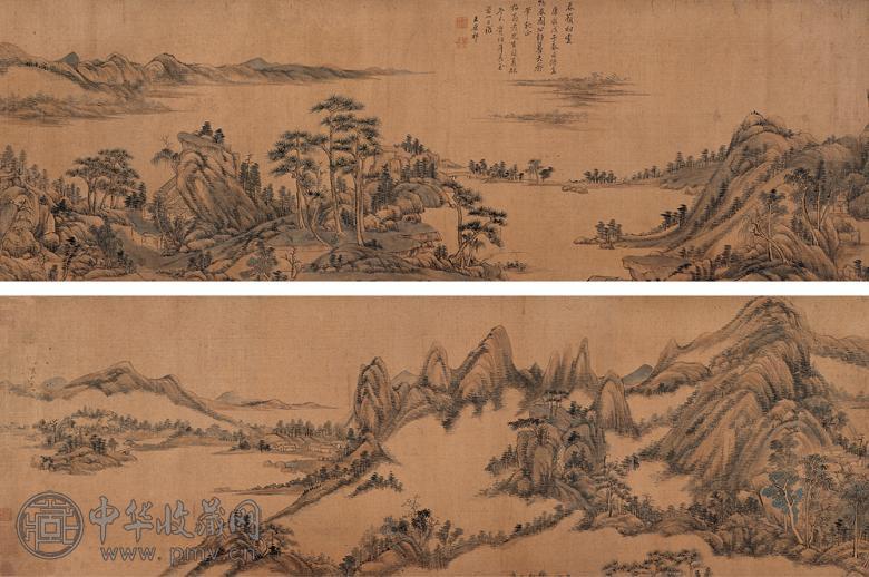 王原祁 1708年作 春岭松云图 卷 设色绢本