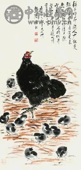 唐云 母子图 镜心 纸本