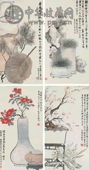 吴榖祥 罗浮水仙图等花卉四屏 四屏 设色纸本