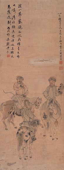 顾洛 1815年作 围猎图 立轴 设色纸本