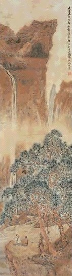 吴榖祥 松下听瀑 立轴 设色纸本