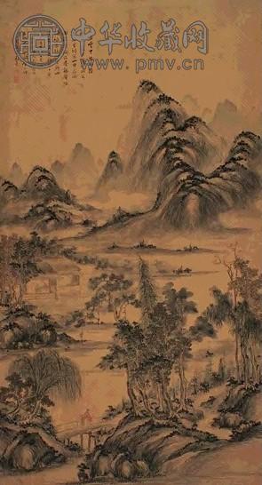 黎简 幽谷流泉 立轴 绢本设色