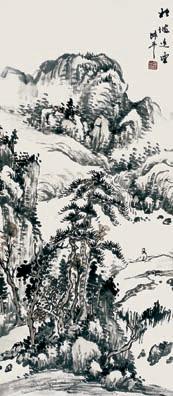 姚叔平 山水 立轴 设色纸本